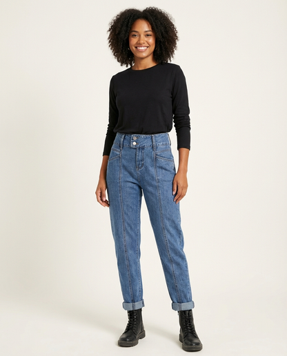High-waist denim broek met rechte pijpen – Tess