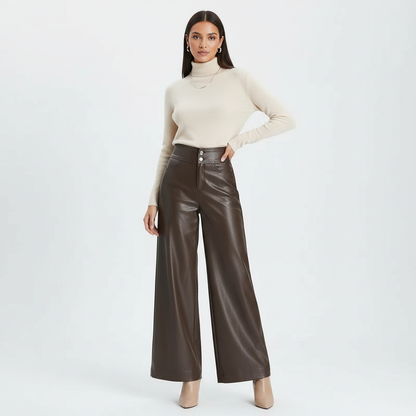 High-waist leren dames broek met wijde pijpen – Empress