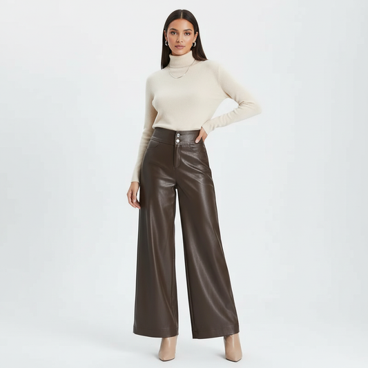 High-waist leren dames broek met wijde pijpen – Empress
