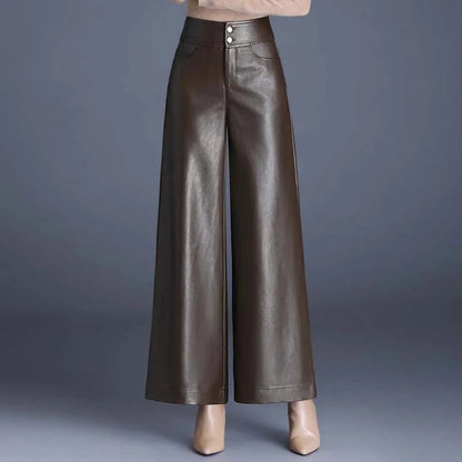 High-waist leren dames broek met wijde pijpen – Empress
