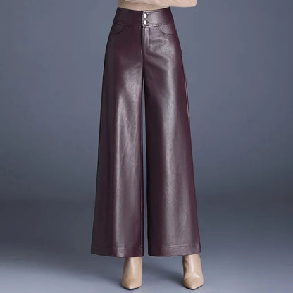 High-waist leren dames broek met wijde pijpen – Empress
