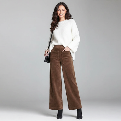 High-waist ribfluwelen damesbroek met wijde pijpen – Corduroy Couture