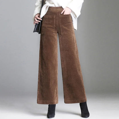 High-waist ribfluwelen damesbroek met wijde pijpen – Corduroy Couture