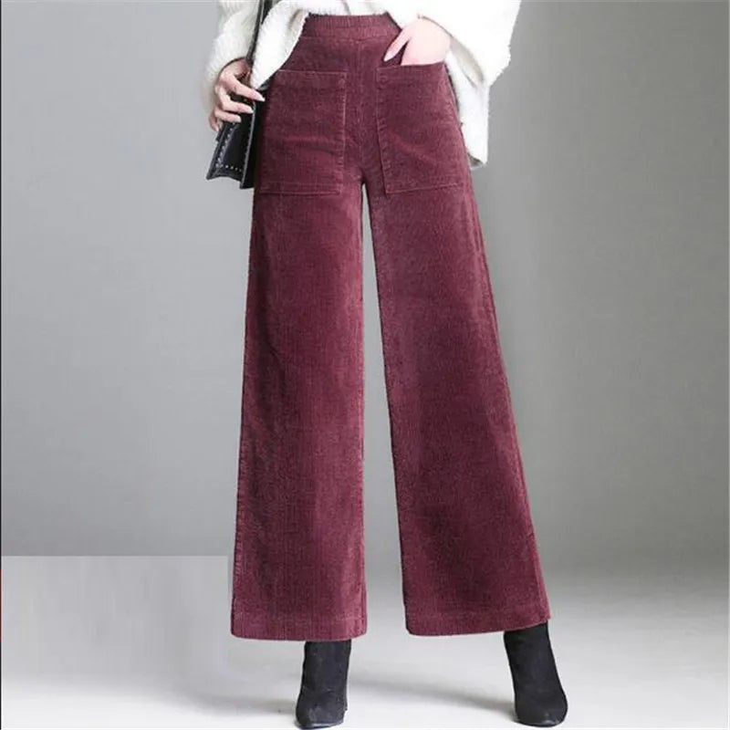 High-waist ribfluwelen damesbroek met wijde pijpen – Corduroy Couture