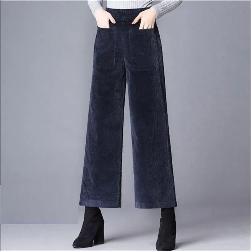 High-waist ribfluwelen damesbroek met wijde pijpen – Corduroy Couture