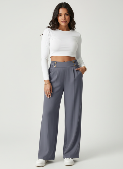 High waist pantalon dames met knoopdetails – Margaux