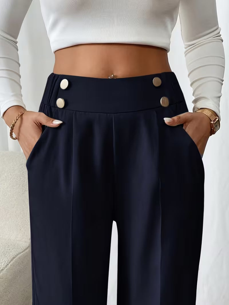 High waist pantalon dames met knoopdetails – Margaux