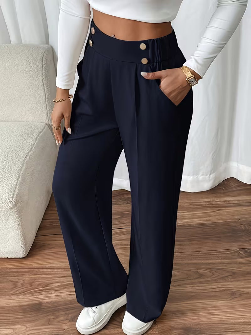High waist pantalon dames met knoopdetails – Margaux