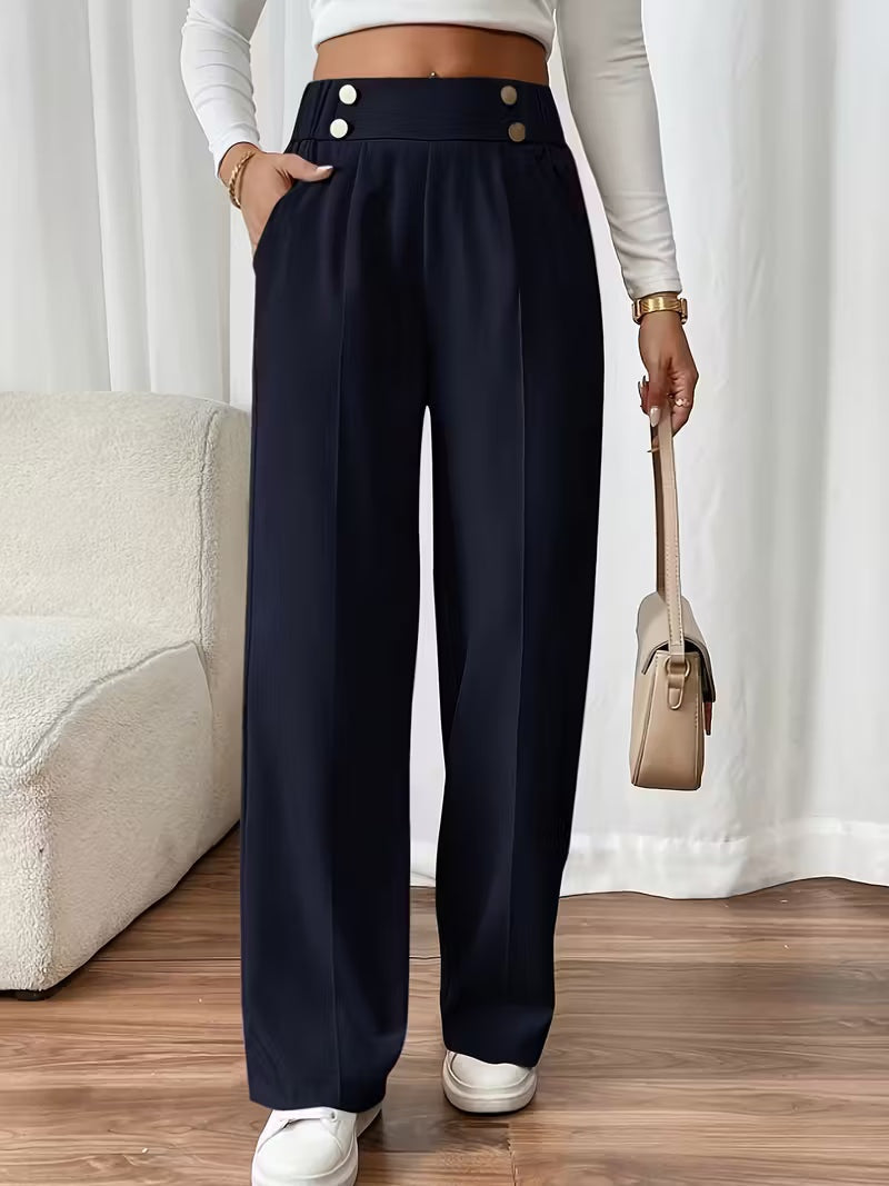 High waist pantalon dames met knoopdetails – Margaux