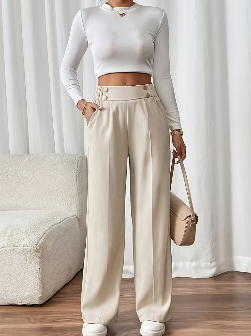 High waist pantalon dames met knoopdetails – Margaux