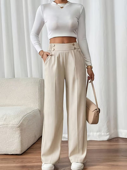 High waist pantalon dames met knoopdetails – Margaux