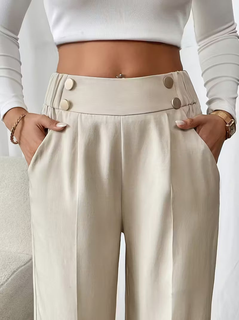 High waist pantalon dames met knoopdetails – Margaux