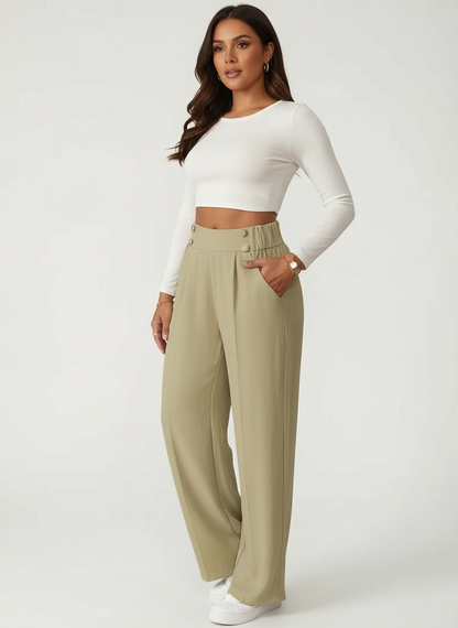 High waist pantalon dames met knoopdetails – Margaux