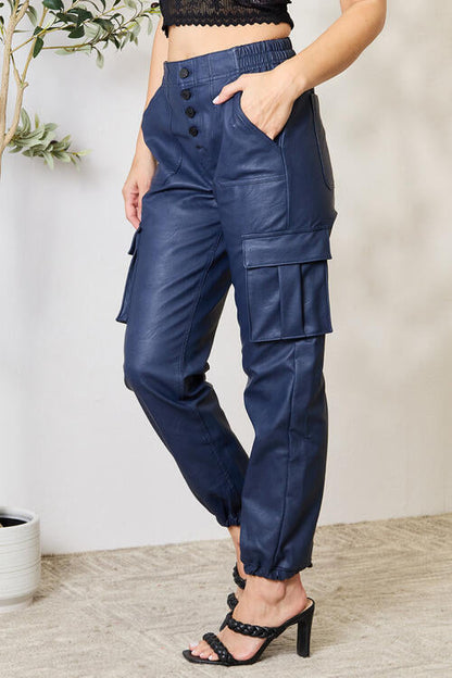 Hoge Taille Vegan Leren Cargo Joggingbroek