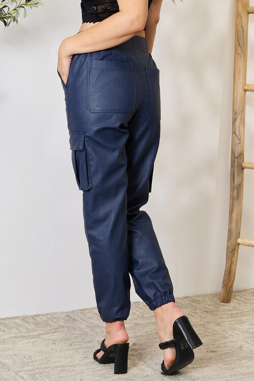Hoge Taille Vegan Leren Cargo Joggingbroek