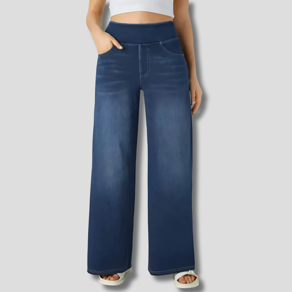 Hoge taille broek met elastische tailleband en wijde pijpen