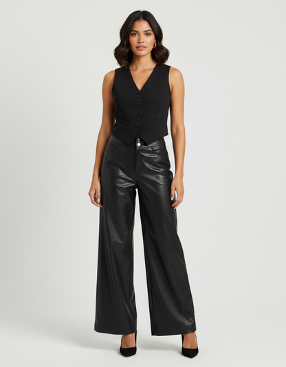 Hoog getailleerde vegan leren broek – Elena