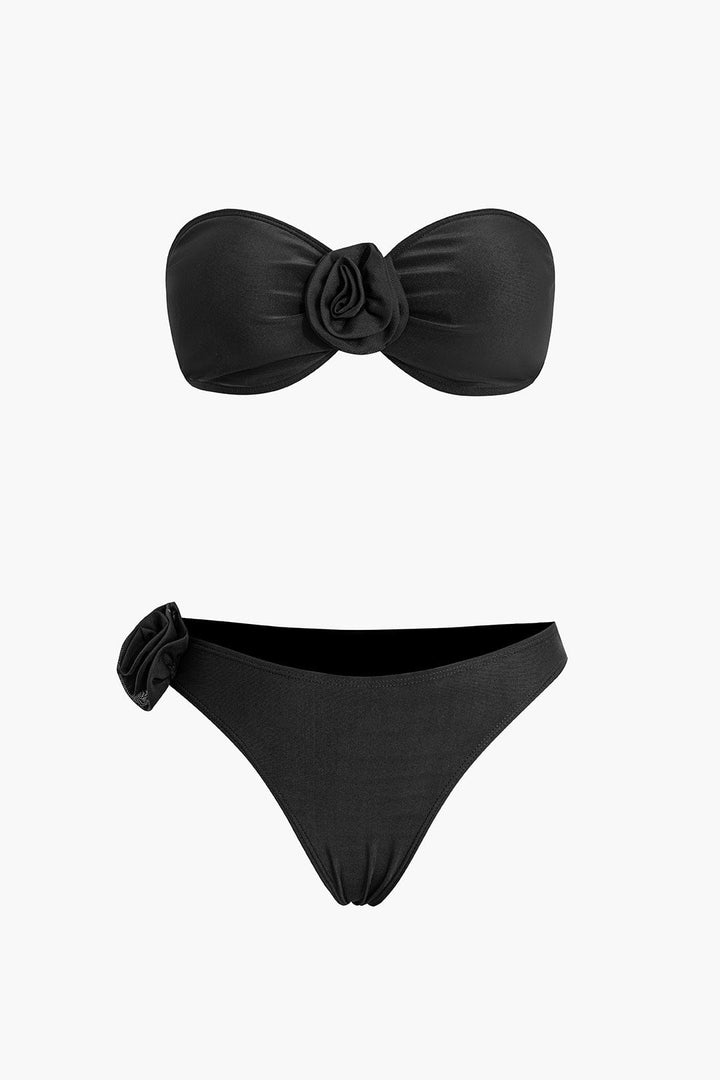 Jade Bandeau-Bikini | 3D Bloemdetail, Hooggesneden Broek