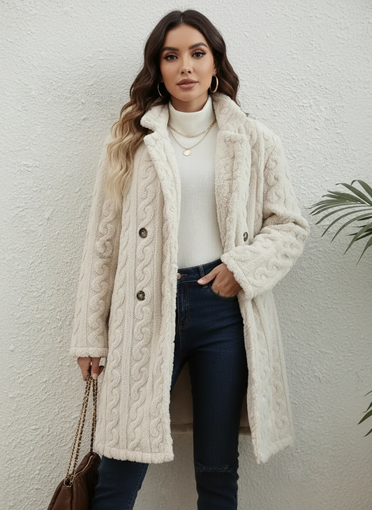 Kabelgebreide teddy mantel dames – Madeleine