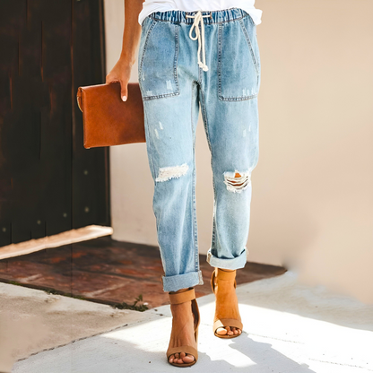 Klassieke Jeans Broek met gaten en rechte pijpen