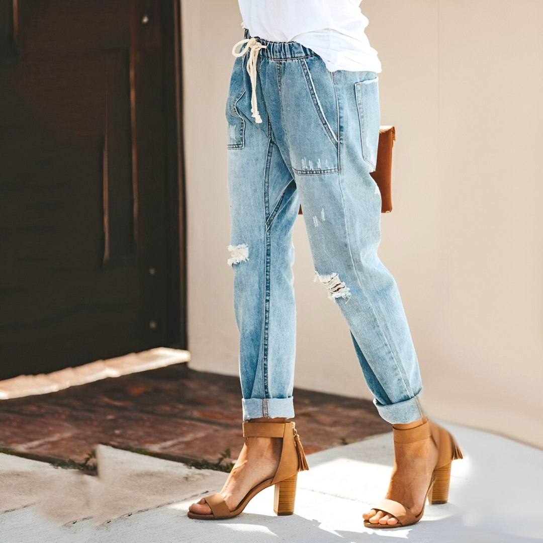 Klassieke Jeans Broek met gaten en rechte pijpen