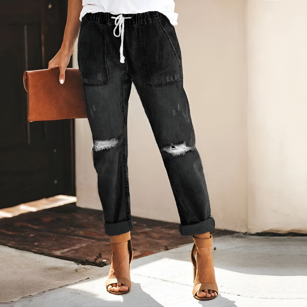 Klassieke Jeans Broek met gaten en rechte pijpen