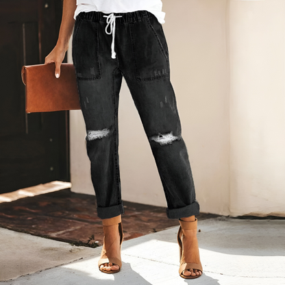 Klassieke Jeans Broek met gaten en rechte pijpen