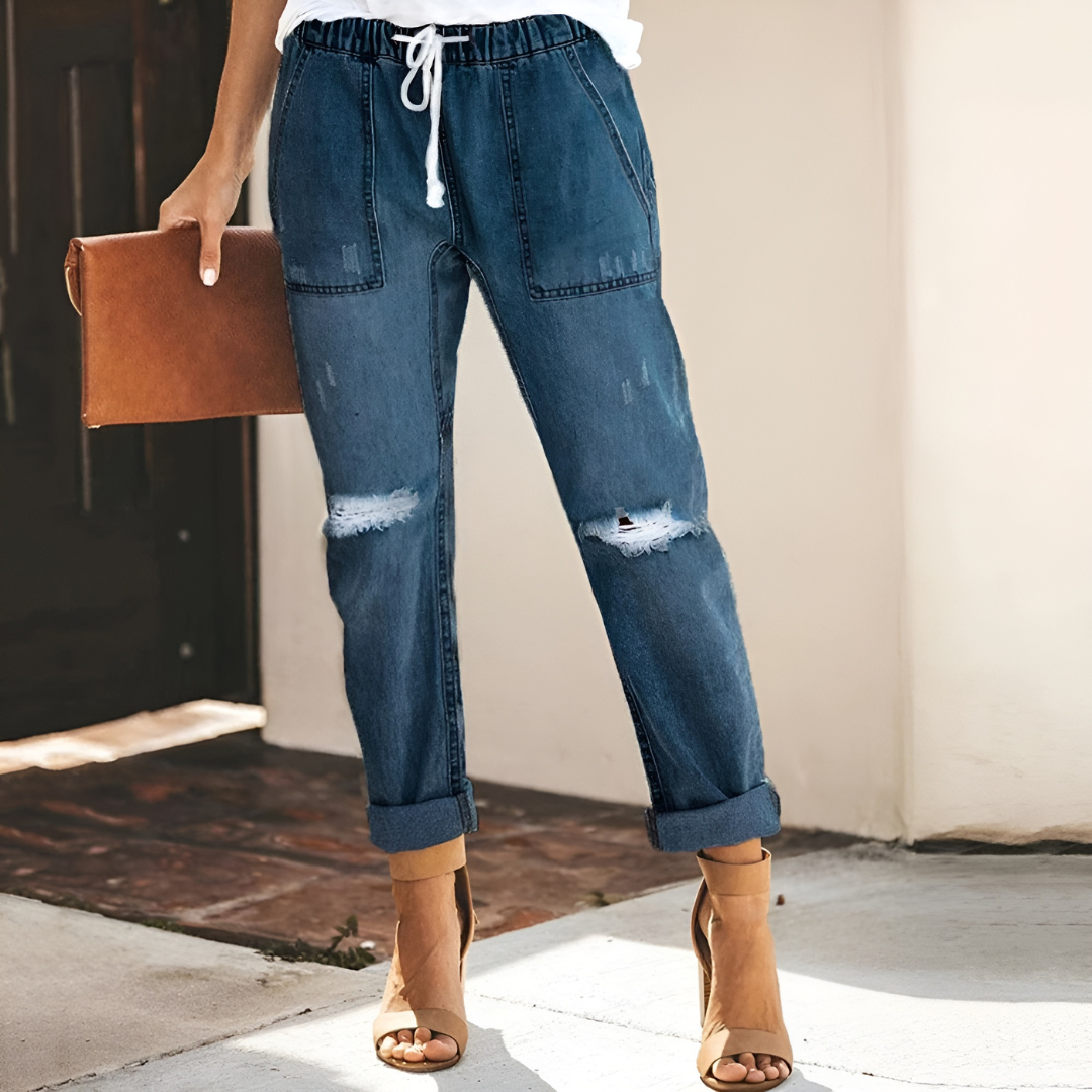 Klassieke Jeans Broek met gaten en rechte pijpen