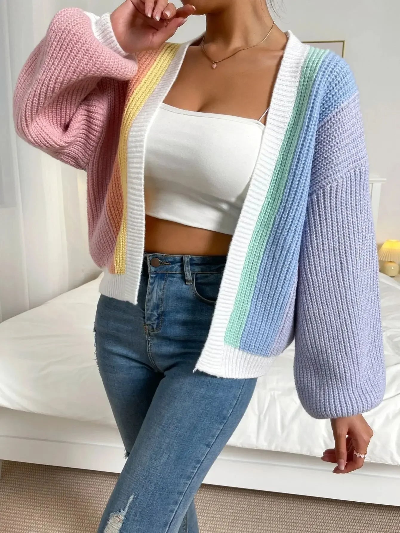 Kleurrijk dames vest met colourblock design – Mirelle