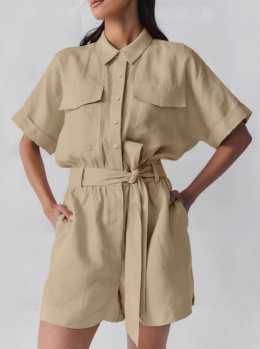 Lace-up veelzijdige short sleeve brede pijpen Jumpsuit