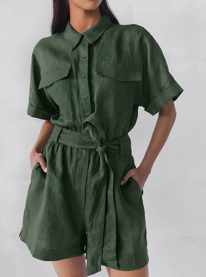 Lace-up veelzijdige short sleeve brede pijpen Jumpsuit