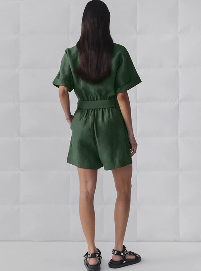 Lace-up veelzijdige short sleeve brede pijpen Jumpsuit