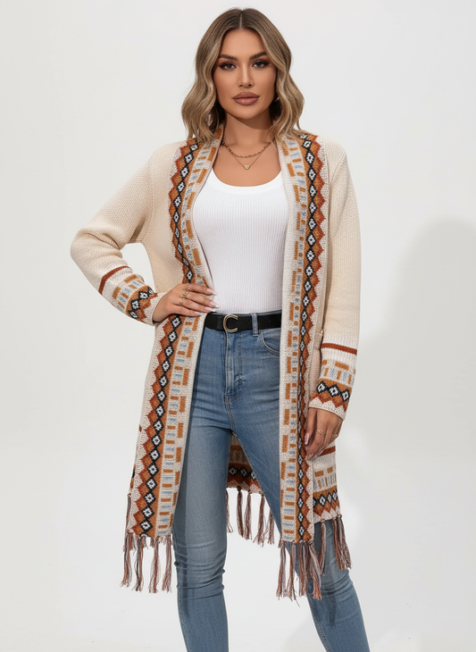 Lang gebreid boho vest met franjes – Amara