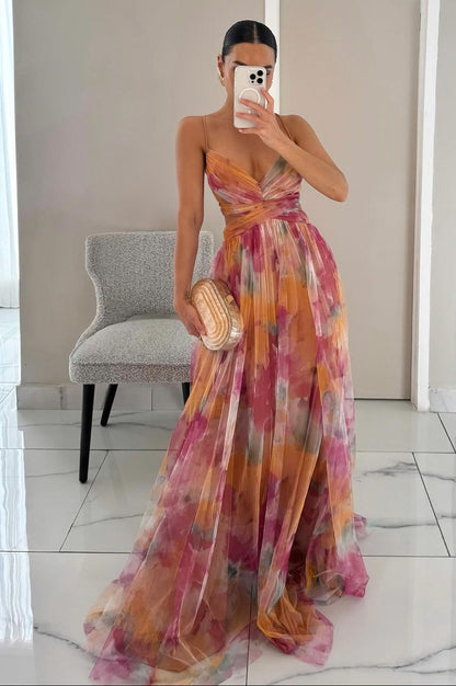 Lange Maxi Jurk met Bloemenprint en Verstelbare Rug voor Zomer