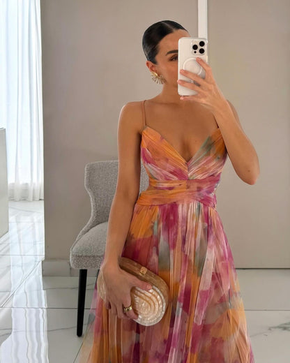 Lange Maxi Jurk met Bloemenprint en Verstelbare Rug voor Zomer