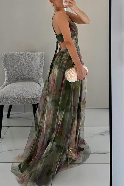 Lange Maxi Jurk met Bloemenprint en Verstelbare Rug voor Zomer