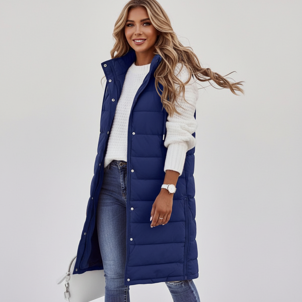 Lange bodywarmer met capuchon