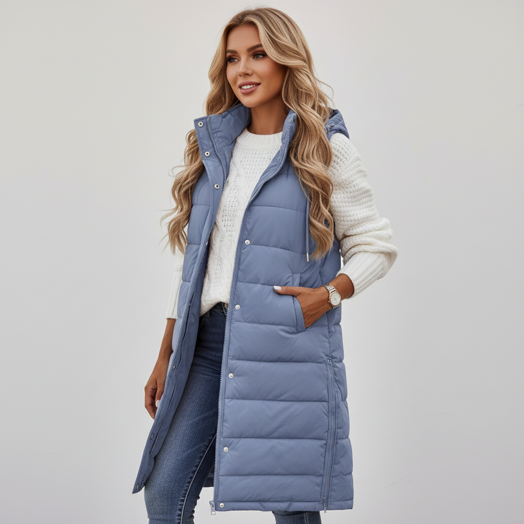 Lange bodywarmer met capuchon