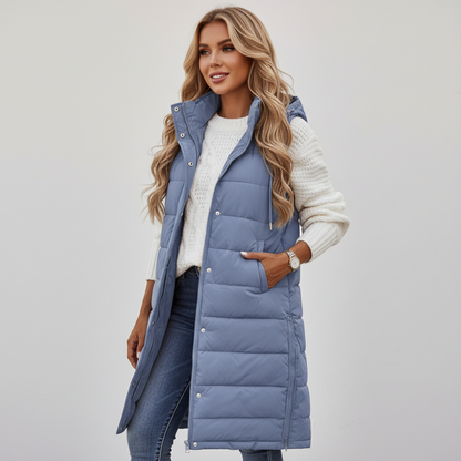 Lange bodywarmer met capuchon