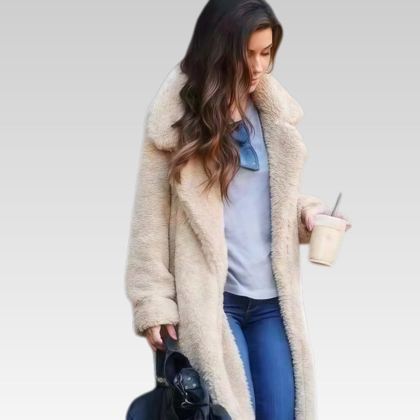 Lange teddy jas voor dames – warm teddy fleece winterjas