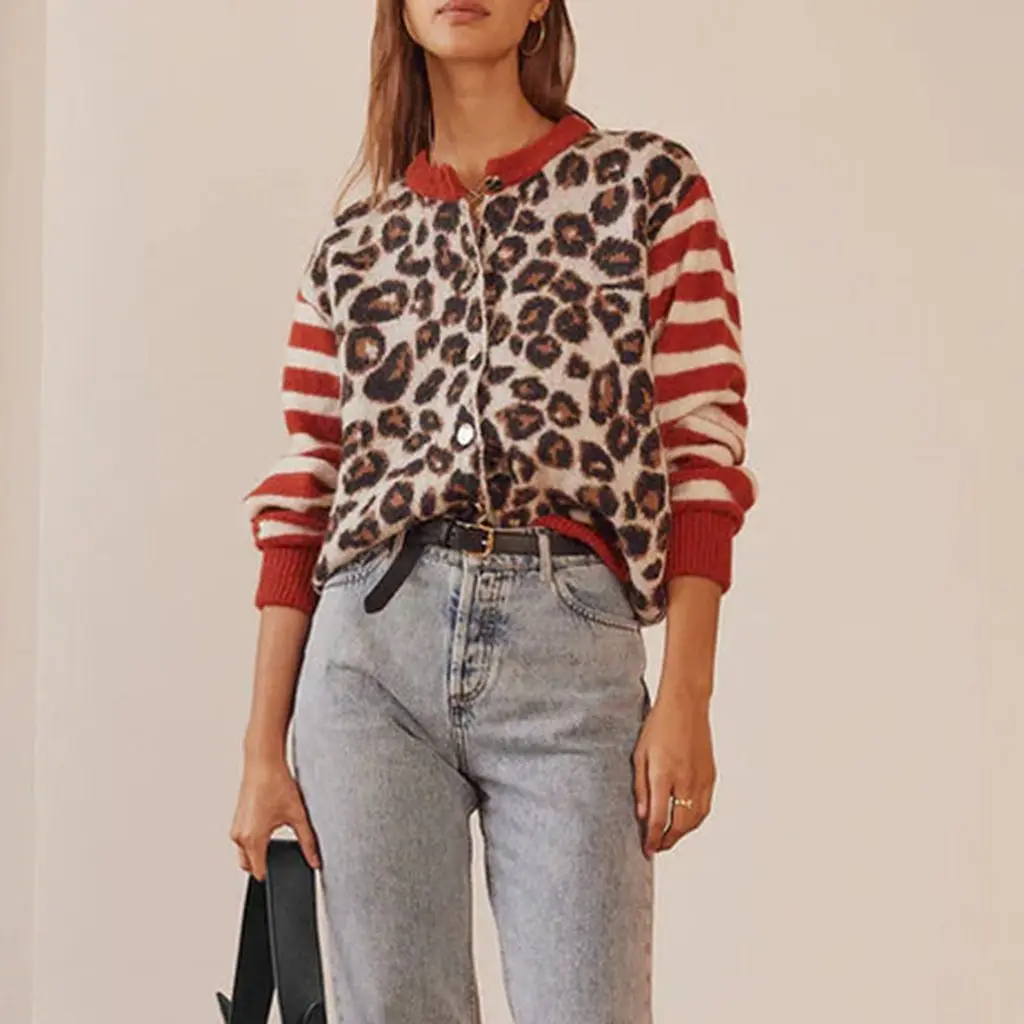 Leopard print knit cardigan dames – Rebel