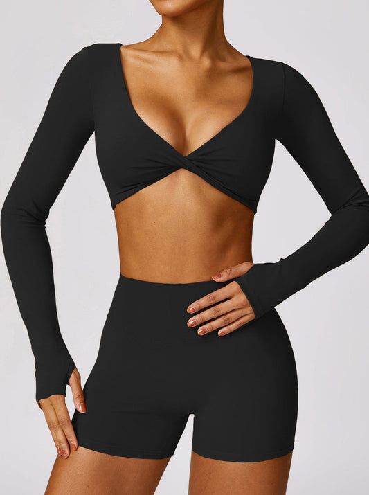 Livia | Langarm-Crop-Top met Twist-Detail