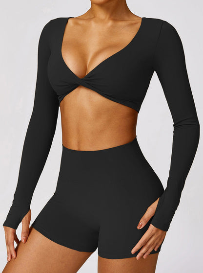 Livia | Langarm-Crop-Top met Twist-Detail