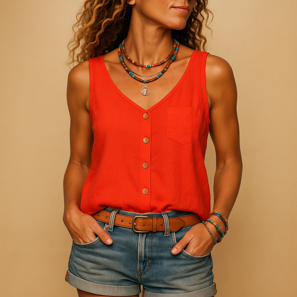 Luchtige Mouwloze Top met V Hals voor Dames Zomerse Look