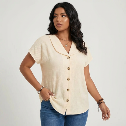 Luchtige blouse met knoopsluiting en korte mouwen