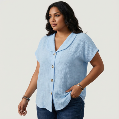 Luchtige blouse met knoopsluiting en korte mouwen