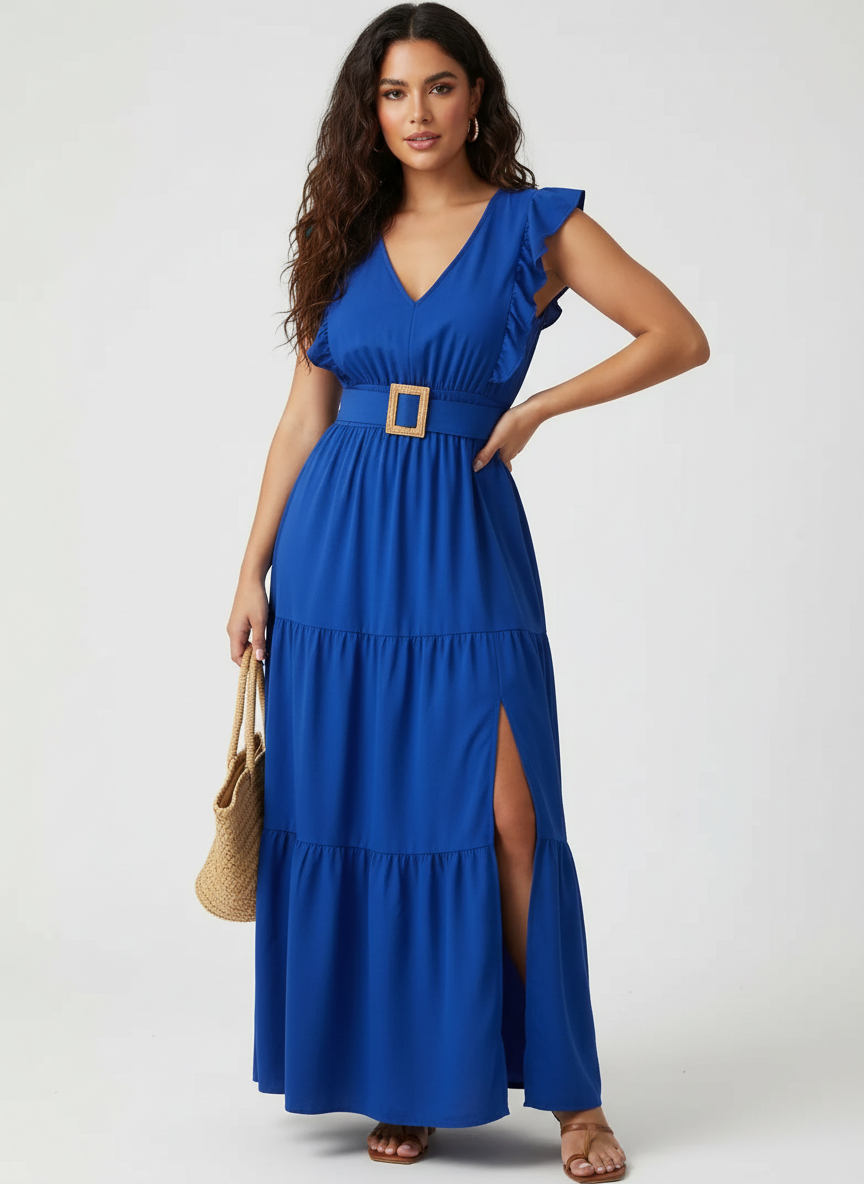 Luchtige maxi jurk met volant mouwen – Sofia