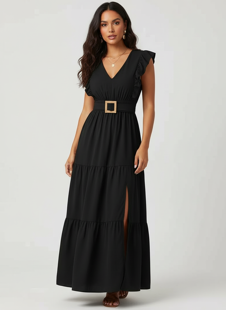 Luchtige maxi jurk met volant mouwen – Sofia