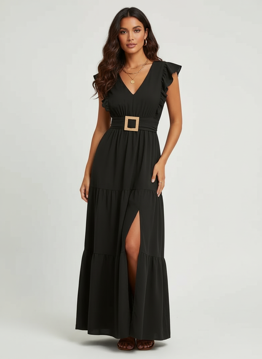 Luchtige maxi jurk met volant mouwen – Sofia