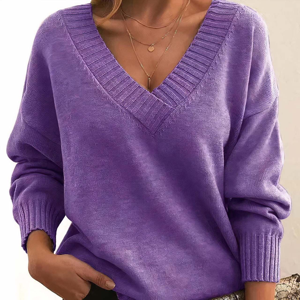 Luxe damestrui met V-hals – zachte en warme premium sweater